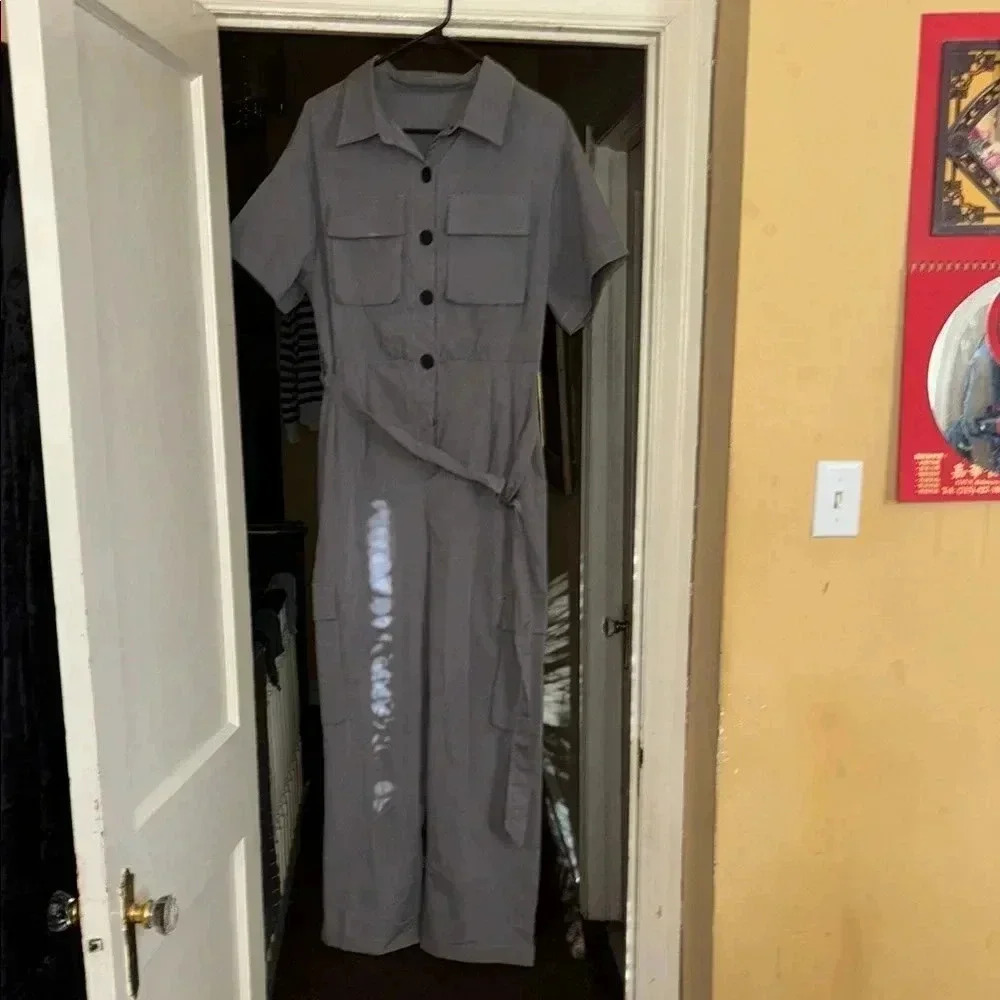 Gray Button-Up Jumpsuit